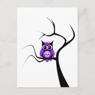 Purple Sugar Skull Owl in Tree Postcard