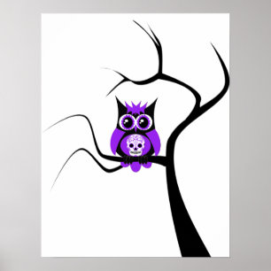 Purple Sugar Skull Owl in Tree Poster