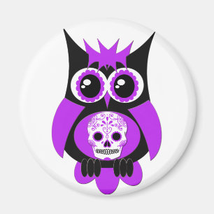 Purple Sugar Skull Owl Magnet