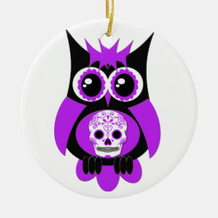 Purple Sugar Skull Owl Ornament