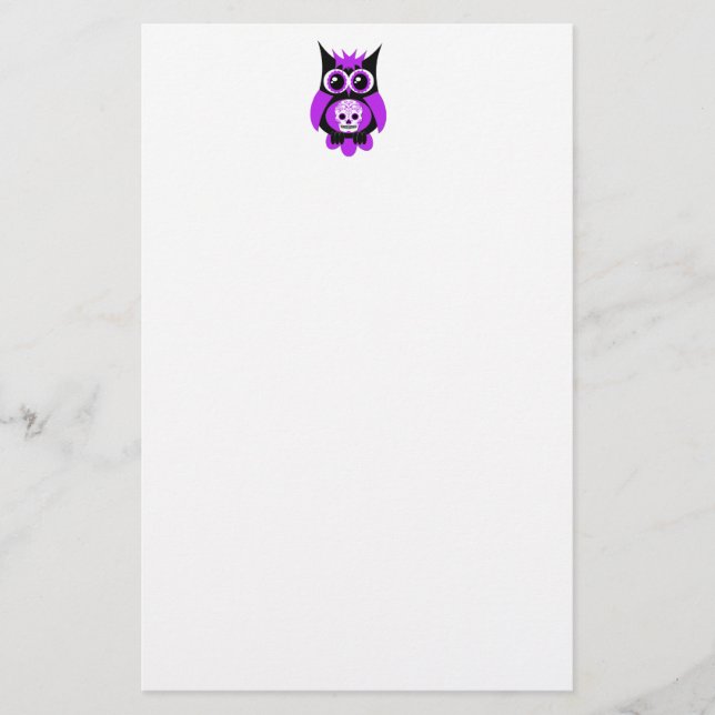Purple Sugar Skull Owl Stationery (Front)