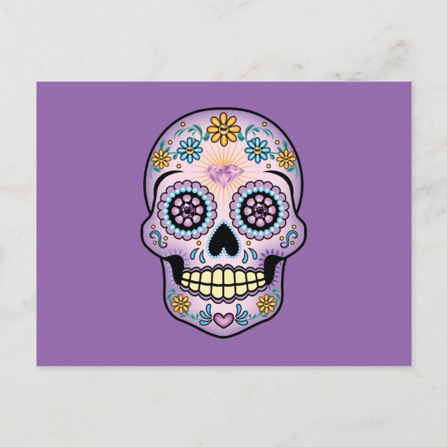 Purple Sugar Skull Postcard (Front)
