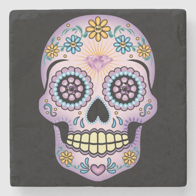 Purple Sugar Skull Stone Coaster (Front)