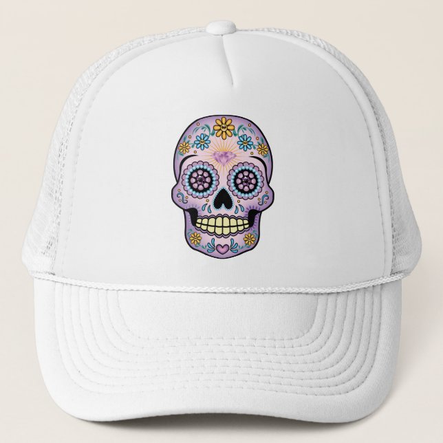 Purple Sugar Skull Trucker Hat (Front)