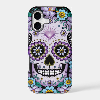Purple Sugar Skull with Flowers