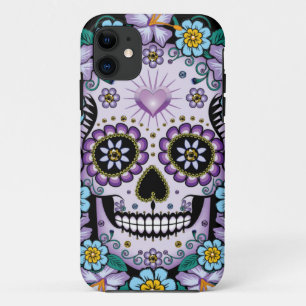 Purple Sugar Skull with Flowers Case-Mate iPhone Case
