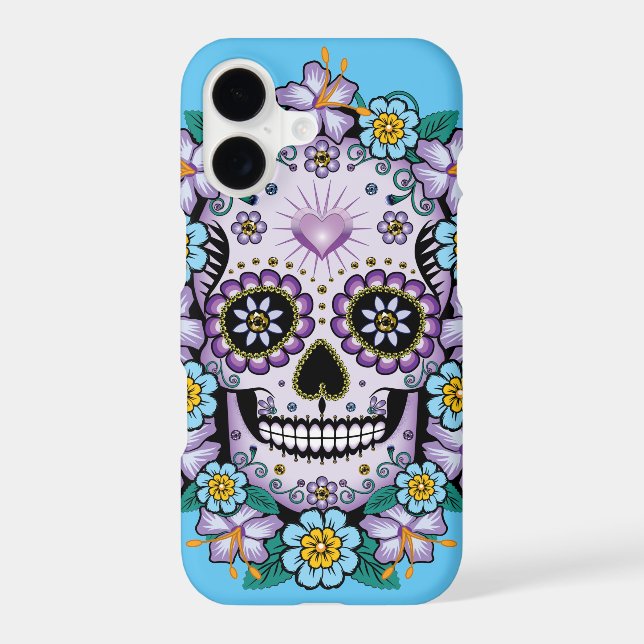 Purple Sugar Skull with Flowers iPhone Case (Back)