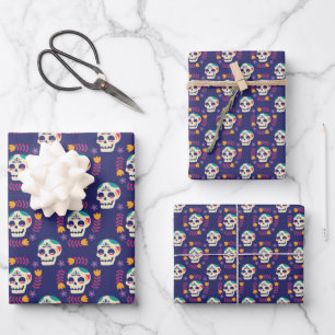 Purple Sugar Skull Wrapping Paper Sheet