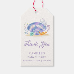 Purple Summer Sea Pearl Girl Baby Shower Thank You Gift Tags