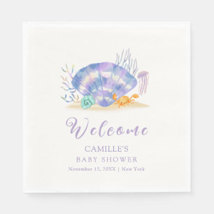Purple Summer Sea Pearl Girl Baby Shower Welcome Napkin