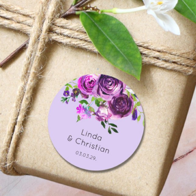 Purple Summer Wedding Classic Round Sticker (Creator Uploaded)