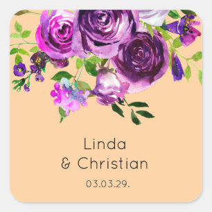Purple Summer Wedding Square Sticker
