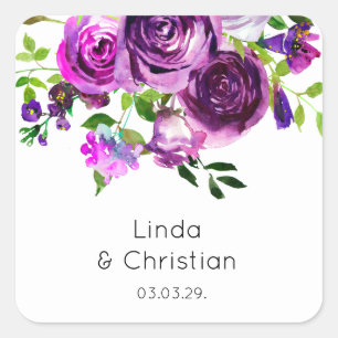 Purple Summer Wedding Square Sticker