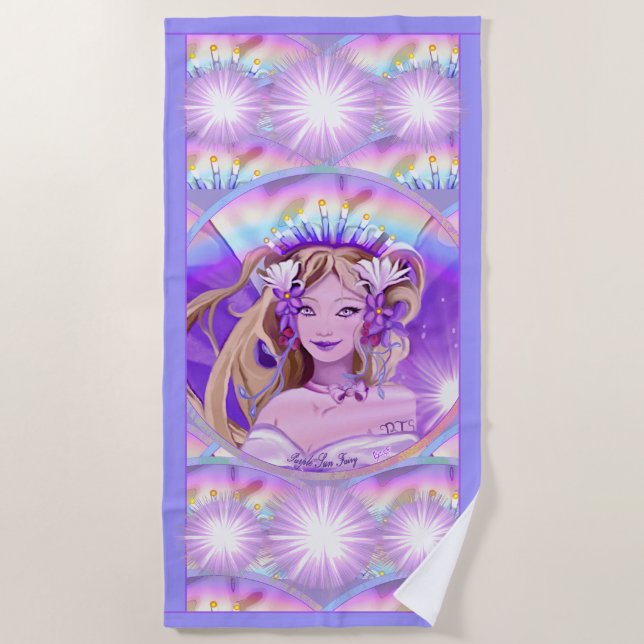 Purple Sun Fairy Beach Towel (Front)