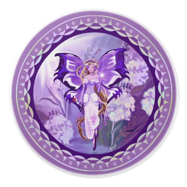Purple sun Fairy  Ceramic Knob (Front)