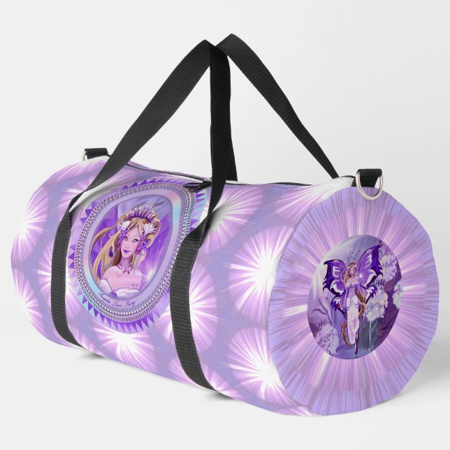 Purple Sun Fairy Duffle Bag (Left Corner)