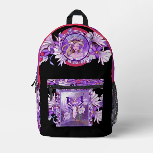 Purple Sun Fairy Printed Backpack (Front)