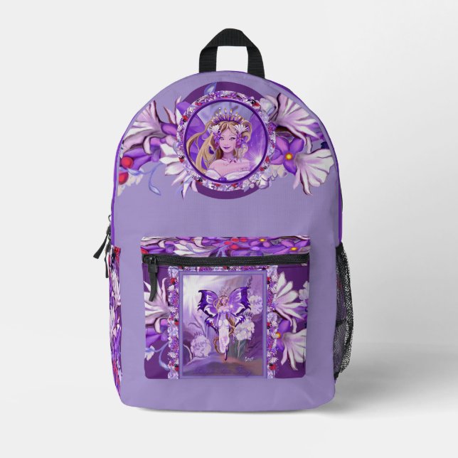 Purple Sun Fairy Printed Backpack (Front)