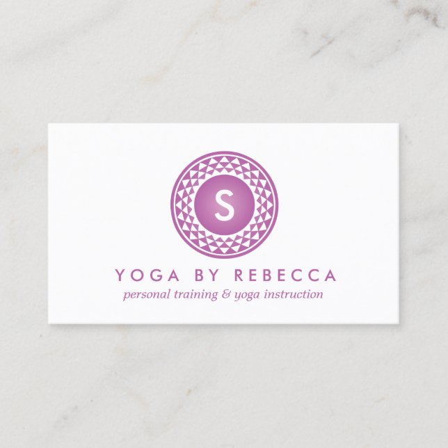 PURPLE SUN LOGO MONOGRAM for YOGA STUDIO, TEACHER Business Card (Front)