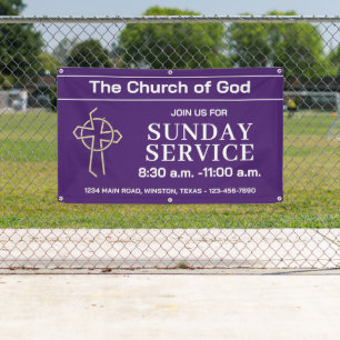 Purple Sunday Service Church Banner With Your Logo