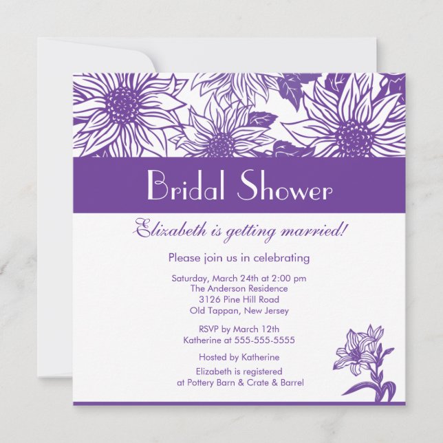 Purple Sunflower Bridal Shower Invitation (Front)