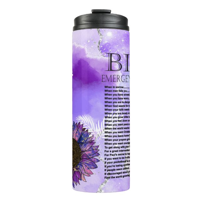 Purple Sunflower Emergency Bible Numbers Thermal Tumbler (Front)