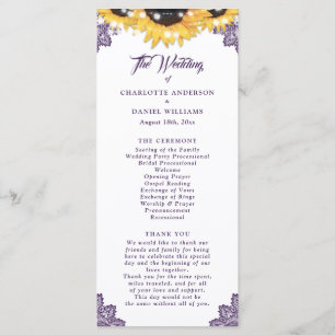 Purple Sunflower Floral Lace Wedding Program Programme