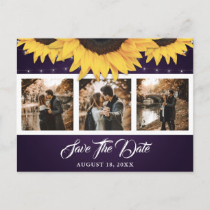 Purple Sunflower Lights Photo Collage Wedding Announcement Postcard