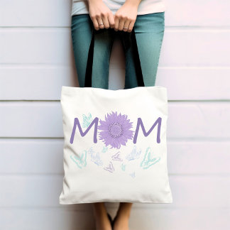 Purple Sunflower MOM | Watercolor Butterflies Tote Bag