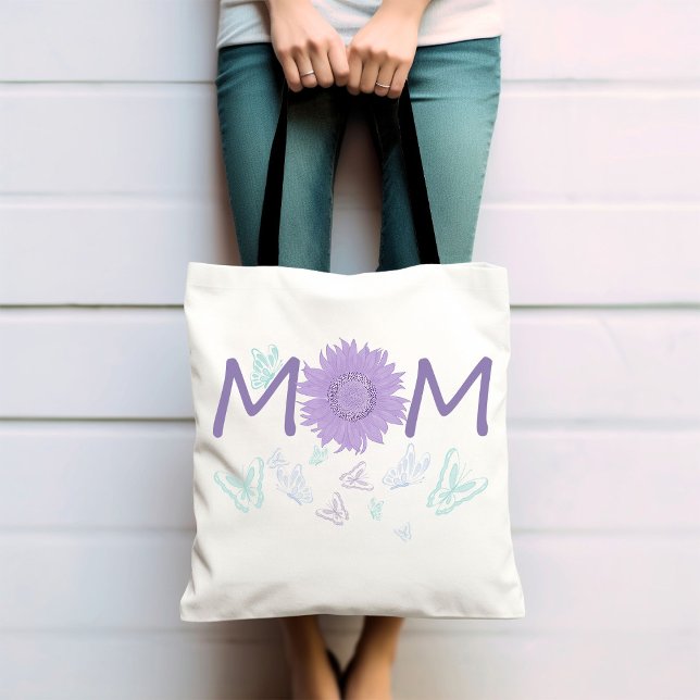 Purple Sunflower MOM | Watercolor Butterflies Tote Bag (Creator Uploaded)