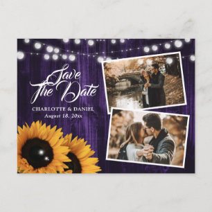 Purple Sunflower Photo Wedding Save The Date Announcement Postcard