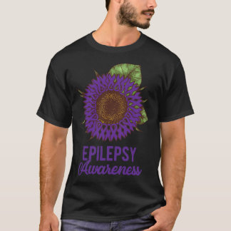 Purple Sunflower Ribbon Epilepsy Awareness Support T-Shirt