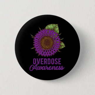 Purple Sunflower Ribbon Overdose Awareness Support 6 Cm Round Badge