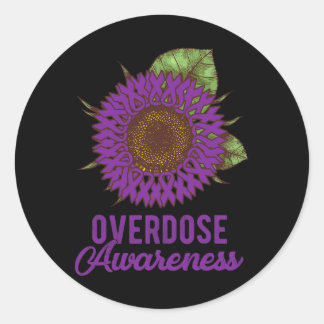 Purple Sunflower Ribbon Overdose Awareness Support Classic Round Sticker