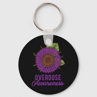 Purple Sunflower Ribbon Overdose Awareness Support Key Ring