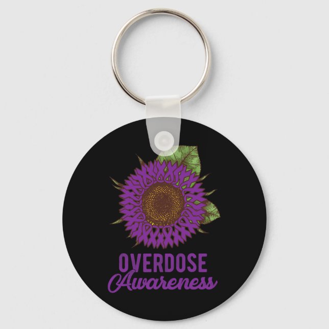Purple Sunflower Ribbon Overdose Awareness Support Key Ring (Front)