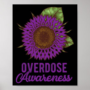 Purple Sunflower Ribbon Overdose Awareness Support Poster
