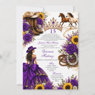 Purple Sunflower Rose Vaquera Quinceañera  Invitation