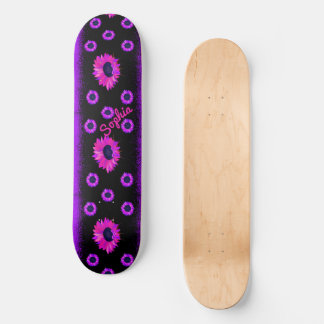 Purple Sunflower Sparkle Personalised  Skateboard