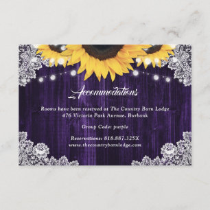 Purple Sunflower Wedding Hotel Accommodation Enclosure Card
