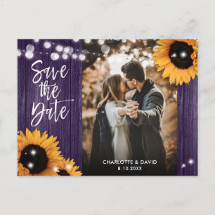 Purple Sunflower Wedding Photo Save The Date Announcement Postcard