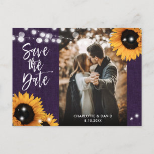 Purple Sunflower Wedding Photo Save The Date Announcement Postcard