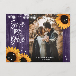 Purple Sunflower Wedding Photo Save The Date Announcement Postcard