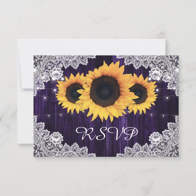 Purple Sunflower Wedding RSVP Cards Meal Choice (Front)