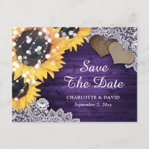 Purple Sunflower Wedding Save The Date Announcement Postcard