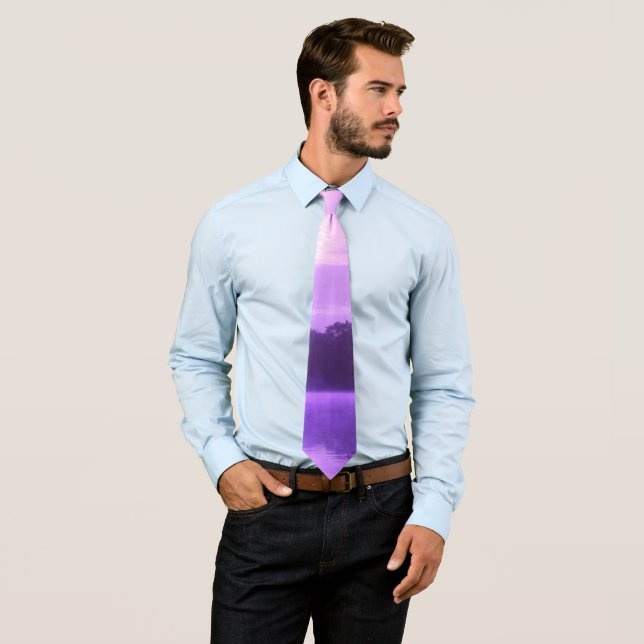Purple Sunrise Trees over Water Reflection Tie (In Situ)