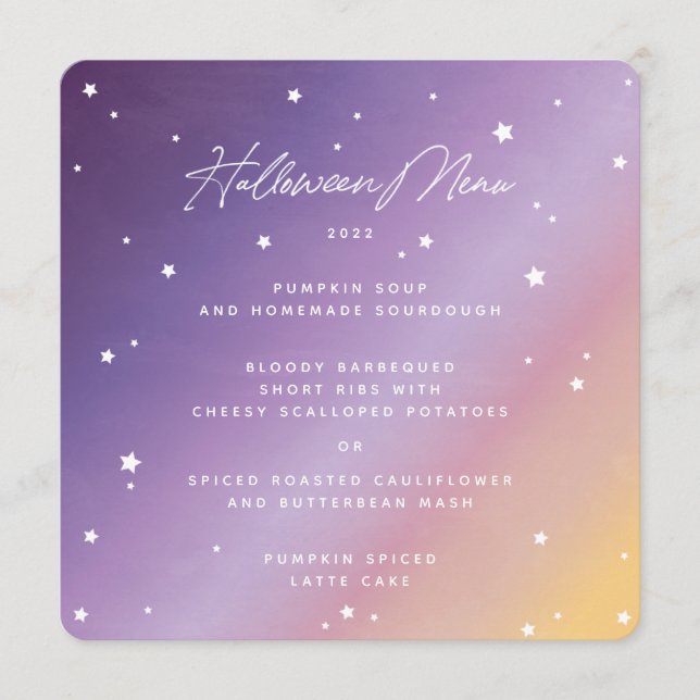 Purple Sunset and Stars Square/Round Halloween Menu (Front)