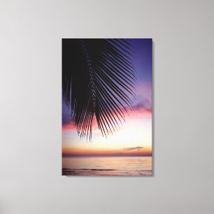 Purple Sunset Beach Tropical Palm Tree Silhouette Canvas Print
