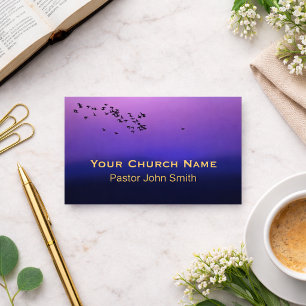 Purple Sunset Birds Church Pastor QR Code Business Card