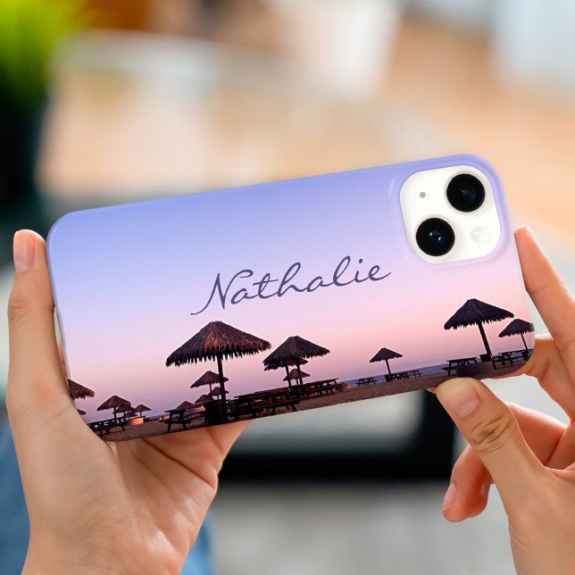 Purple Sunset California Beach Photo Monogram Name Case-Mate iPhone Case (Creator Uploaded)